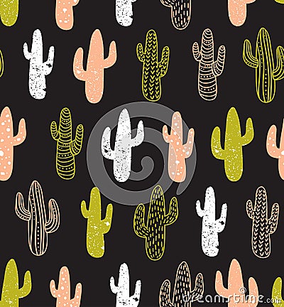 Hipster cactus seamless pattern. Cacti tribal boho background. Fabric print design. Stock Photo