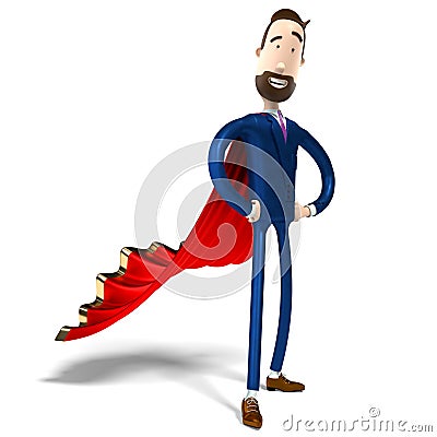 Hipster cartoon businessman with red mantle - bravery, courage, superhero concept - 3D illustration Cartoon Illustration