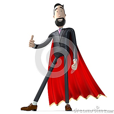 Hipster cartoon businessman with red mantle - bravery, courage, superhero concept - 3D illustration Cartoon Illustration