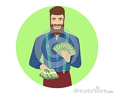 Hipster with cash money Vector Illustration