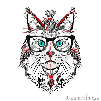 Hipster Cat Vector Illustration