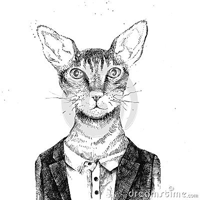 Hipster cat dressed up in urban style Vector Illustration