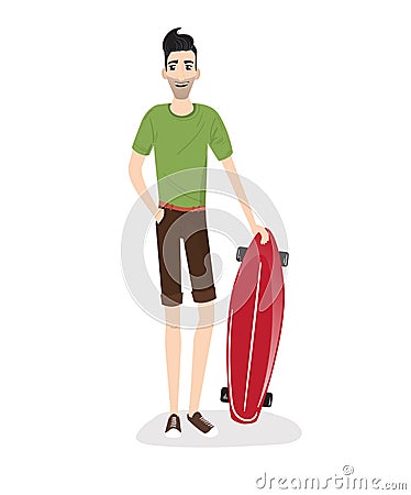 Hipster character on longboard. Vector Illustration