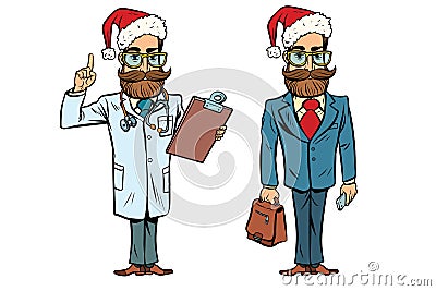 Hipster Christmas doctor and businessman Vector Illustration