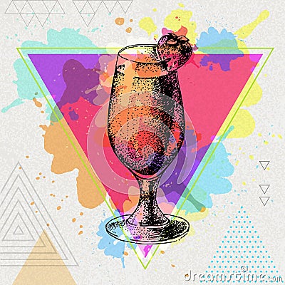 Hipster cocktail daiquiri illustration on artistic watercolor background Vector Illustration