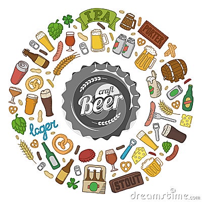 Hipster craft beer doodle poster. Vector Illustration