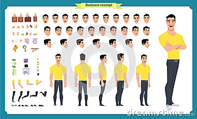 Hipster creation kit. Set of flat male cartoon character body parts, isolated on white background. Vector illustration. Vector Illustration
