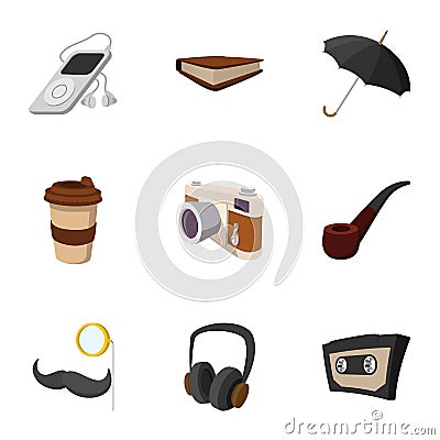 Hipster culture icons set, flat style Vector Illustration