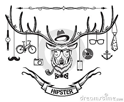 Hipster deer Vector Illustration