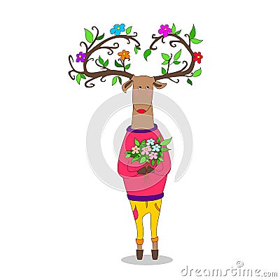 Hipster deer witj flowers Vector Illustration