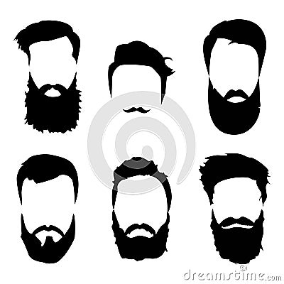 Hipster detailed hair and beards set. Fashion bearded man. Long beard with facial hair. Beard on white Vector Illustration