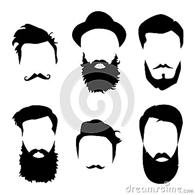 Hipster detailed hair and beards set. Fashion bearded man. Long beard with facial hair. Beard on white Vector Illustration