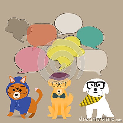 The Hipster dogs with bubble talk background Vector Illustration