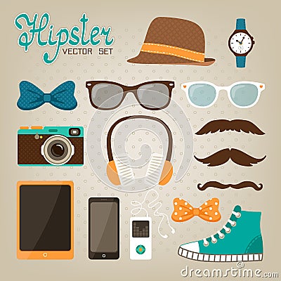 Hipster elements icons set Vector Illustration