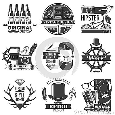 Hipster Emblem Set Vector Illustration