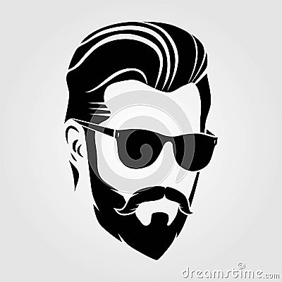 Hipster face, bearded men. Fashion silhouette, emblem, icon, label Cartoon Illustration