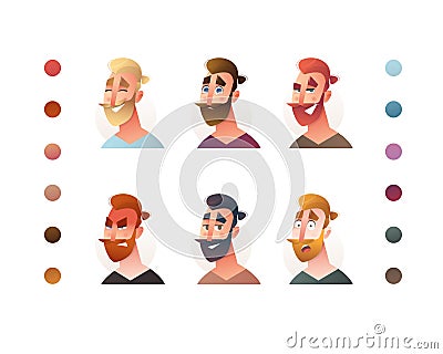 Hipster face man creator for concept design. Businessman character creation set. Man avatar profile blogger . Cartoon style. Vector Illustration