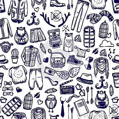 Hipster fashion clothing doodle seamless pattern Vector Illustration