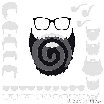 Hipster Fashion Set. Bearded Face Avatar Silhouette. Haircuts, B Vector Illustration
