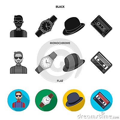 Hipster, fashion, style, subculture .Hipster style set collection icons in black, flat, monochrome style vector symbol Vector Illustration