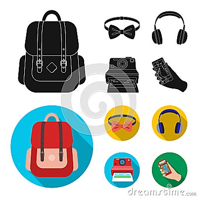 Hipster, fashion, style, subculture .Hipster style set collection icons in black, flat style vector symbol stock Vector Illustration