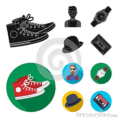 Hipster, fashion, style, subculture .Hipster style set collection icons in black,flat style vector symbol stock Vector Illustration