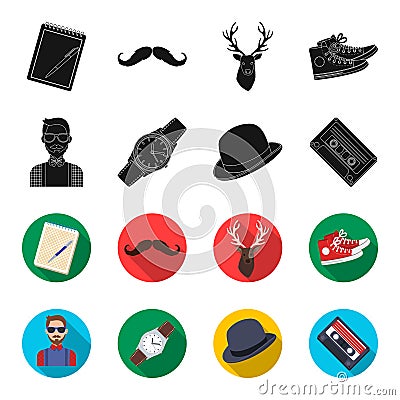 Hipster, fashion, style, subculture .Hipster style set collection icons in black,flet style vector symbol stock Vector Illustration