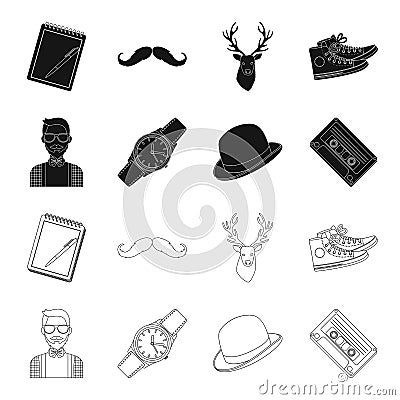 Hipster, fashion, style, subculture .Hipster style set collection icons in black,outline style vector symbol stock Vector Illustration