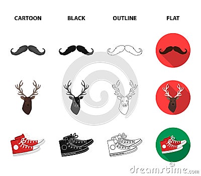 Hipster, fashion, style, subculture .Hipster style set collection icons in cartoon,black,outline,flat style vector Vector Illustration