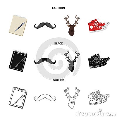 Hipster, fashion, style, subculture .Hipster style set collection icons in cartoon,black,outline style vector symbol Vector Illustration