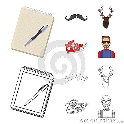 Hipster, fashion, style, subculture .Hipster style set collection icons in cartoon,outline style vector symbol stock Vector Illustration