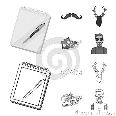 Hipster, fashion, style, subculture .Hipster style set collection icons in outline,monochrome style vector symbol stock Vector Illustration