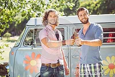 Hipster friends toasting with beers Stock Photo