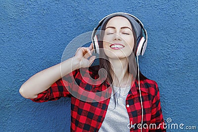 Hipster girl listening music Stock Photo