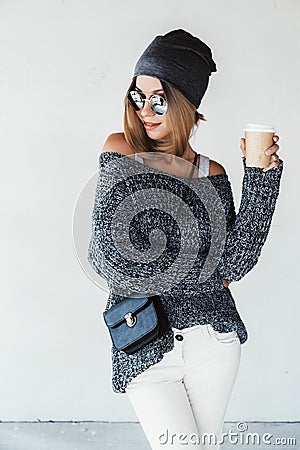 Hipster girl outfit Stock Photo