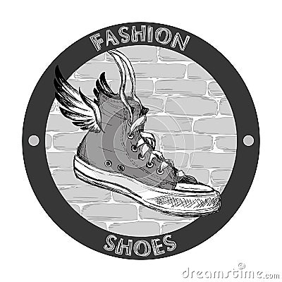 Hipster gumshoe logo. Grunge vector design template. Shoe icon Vector Illustration