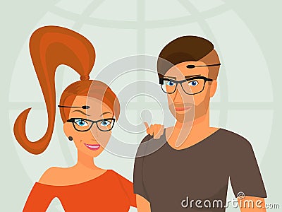 Hipster guy and his smiling girlfriend are wearing Vector Illustration