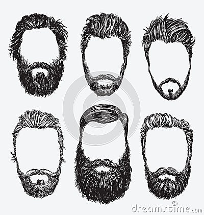 Hipster hair and beards, fashion vector illustration set. Vector Illustration