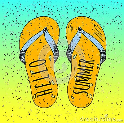 Hipster Hand Drawn Flip Flops with Inscription Vector Illustration