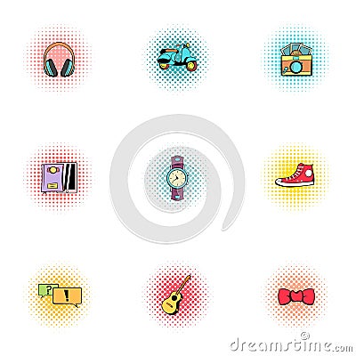 Hipster icons set, pop-art style Vector Illustration