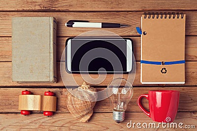 Hipster lifestyle. Vintage and modern objects collection. View from top Stock Photo