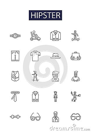 Hipster line vector icons and signs. Retro, Artsy, Indie, Boho, Unconventional, Bohemian, Eclectic, Sustainable outline Vector Illustration