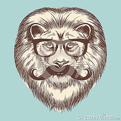 Hipster lion with eyeglasses and mustache Vector Illustration