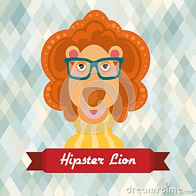 Hipster lion poster Vector Illustration