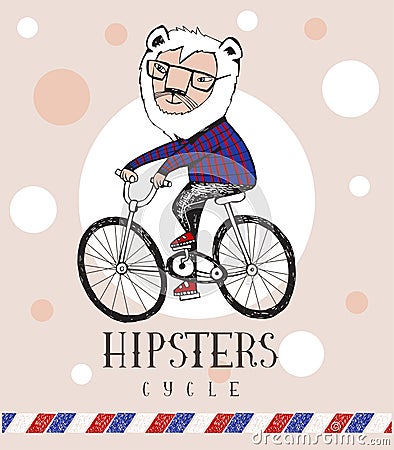 Hipster lion riding by bicycle Vector Illustration