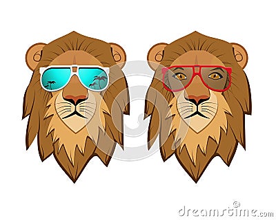 Hipster Lion with sunglasses Vector Illustration