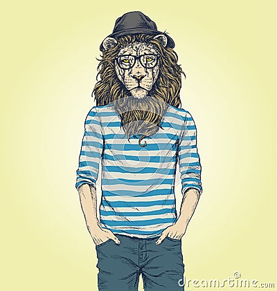 Hipster Lion Vector Illustration Stock Photo