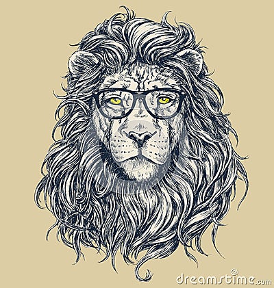 Hipster lion vector illustration. Glasses separated. Vector Illustration