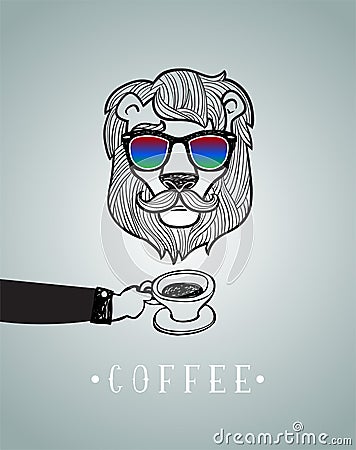 Hipster lion wearing spectacles Vector Illustration