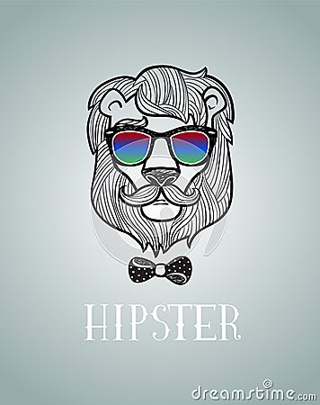 Hipster lion wearing spectacles Vector Illustration